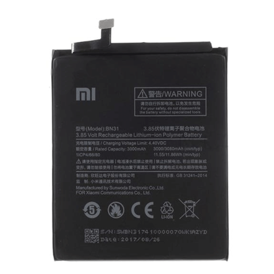 Battery BN31 for Xiaomi Redmi Note 5a / Mi 5x / Mi A1 / Redmi S2 3000 mAh