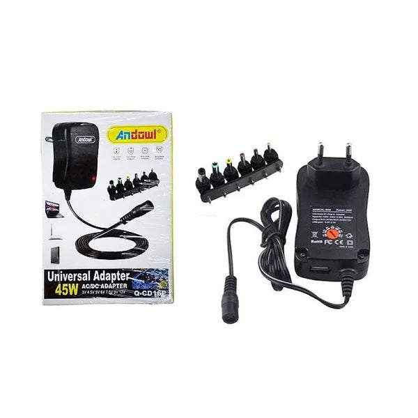 Andowl Q-CD16P Adjustable Universal Power Adapter 7 Until 12V,9V,7.5V,6V,5V,4.5V,3V 45W with 6 Plug