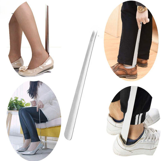 Small Hole Long Handle Shoe Horn 17.52"x1.77" Silver Tone Gray 1Pc Metal Shoehorn