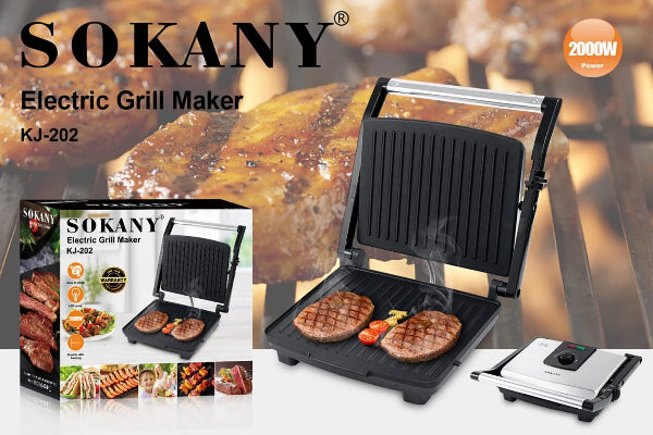 Sokany Electric Grill Maker stainless steel panini sandwich maker 2000 watts KJ-202