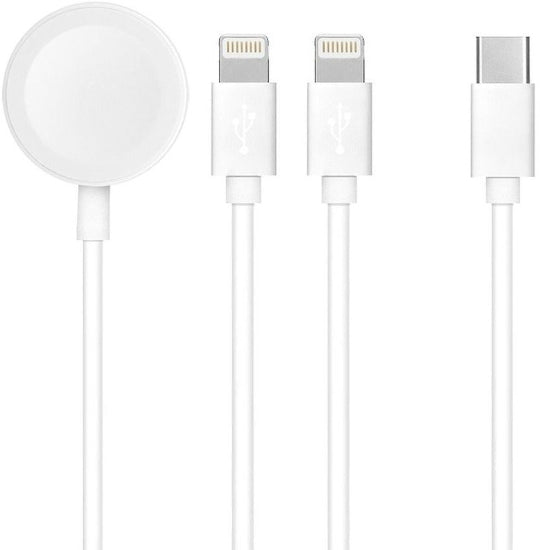 3-in-1 Charging Cable for Type-C to 2x Lightning & Apple Watch, 1.2m, White