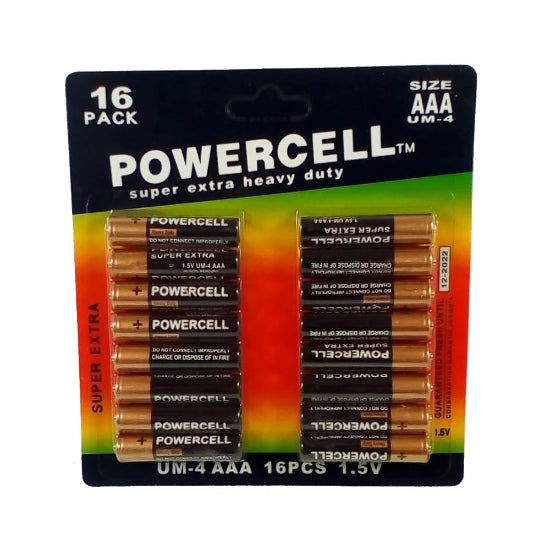 Powercell Super Extra Heavy Duty Zinc AAA Batteries 1.5V 16 pack