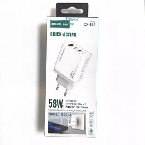 Wireless Charger with USB-A Port & 2 USB-C Ports 58W Quick Charge 3.0 White Kouvolsen CX-120