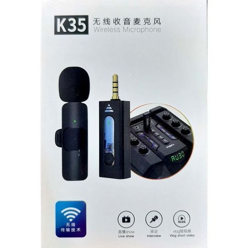 K35 Wireless Microphone  Lavalier Lapel for Camera  smartphone preto 3,5mm