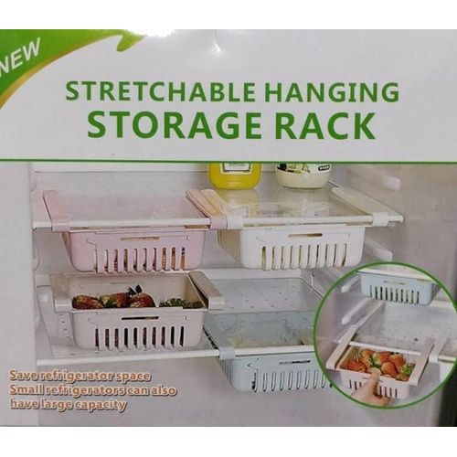 Stretchable Hanging Storage Rack Adjustable Kitchen Fridge Storage Rack Food Container Refrigerator Drawer Storage Boxes Rack Retractable Shelf Home Organizer