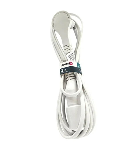 LEXMAN flat head extension cable, 1 socket, 2 x 0.75 mmp, 3 meters, white