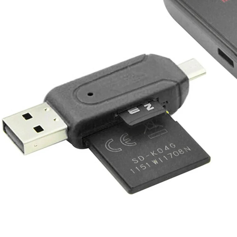 Micro USB OTG Adapter USB Memory Card Reader with Dual Connectors SD Card Reader for SDXC, SDHC, SD, Micro SDXC, Micro SD, Micro SDHC Card(Black)