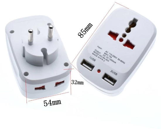 Wifton 2 USB Travel Power Adapter Charging Port Universal Charger Travel Adapter Worldwide Adaptor  (White)