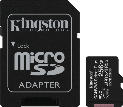 Kingston Canvas Select Plus microSDXC 256GB Class 10 U3 V30 A1 UHS-I with Adapter Add to comparison  Kingston Canvas Select Plus microSDXC 256GB Class 10 U3 V30 A1 UHS-I with Adapter