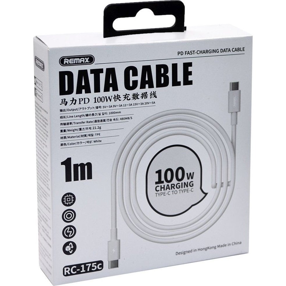 Remax RC-175c 100W USB 2.0 Cable USB-C male - USB-C male 100W White 1m 