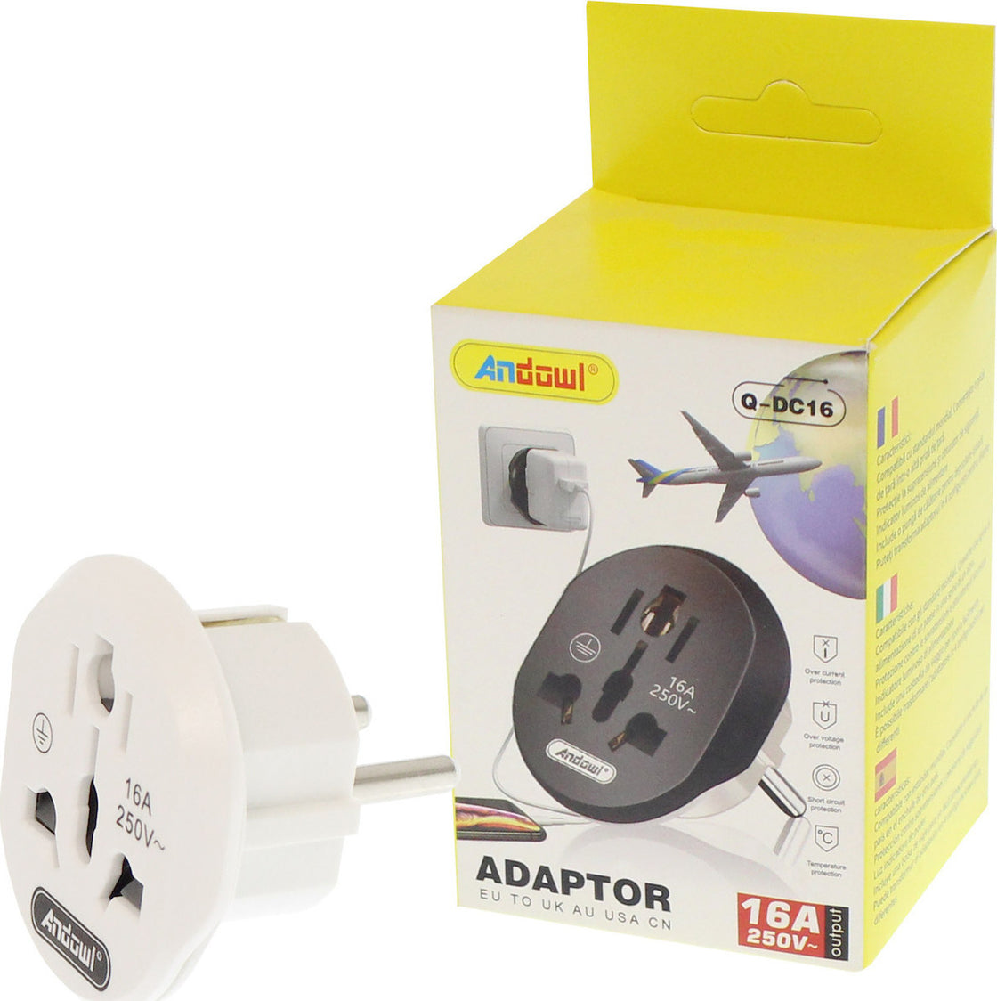 Andowl Universal to Greek Plug Adapter Q-DC16