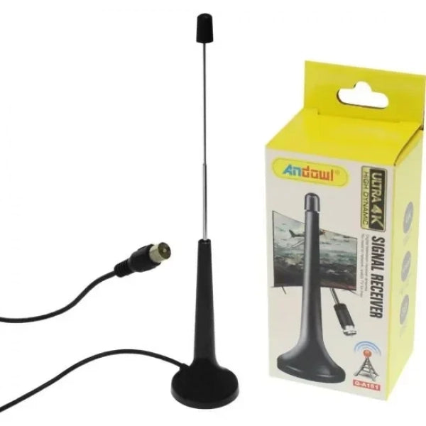 Andowl Q-A161 Indoor TV Antenna (no power required) in Black Color Connection with Coaxial Cable
