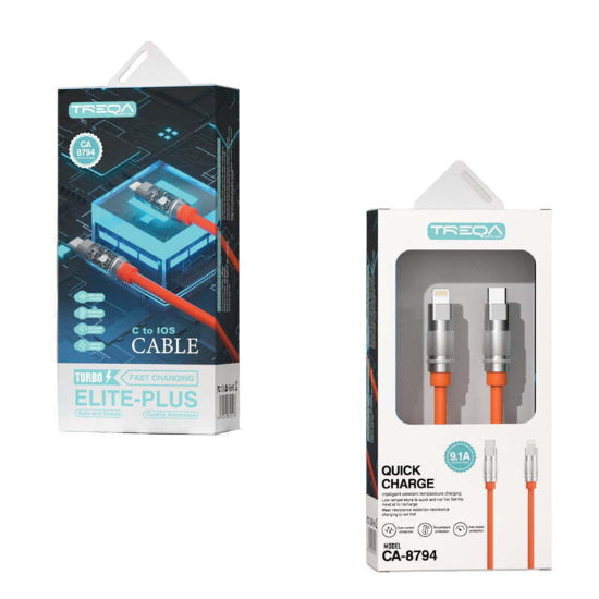 Cabel Treqa 36W 9.1A Type-C To Lightning Fast Charging Cabel 1M Orange (CA-8794)