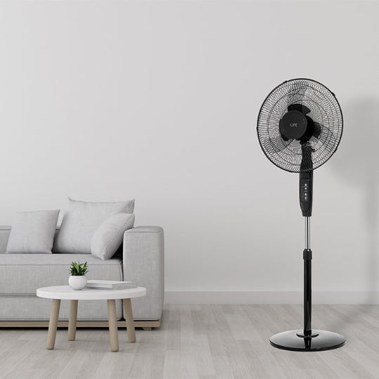 Life Boreas 45W Floor Standing Fan, 40cm Diameter, with Remote Control, Black