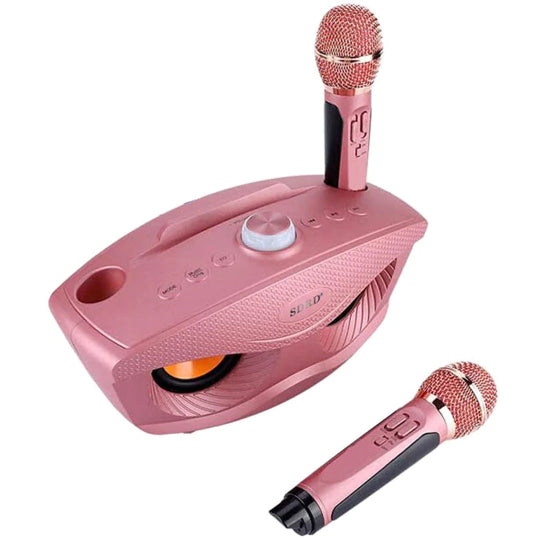 SDRD SD-306S Portable Karaoke Wireless Bluetooth Speaker with 2 Microphones (Rose Gold)