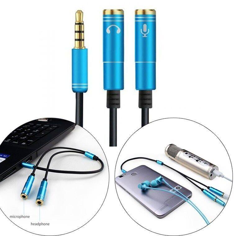 QIHANG QH-M150 3.5mm Male to Dual Female 1m (microphone and headset) Stereo Jack Cable Blue