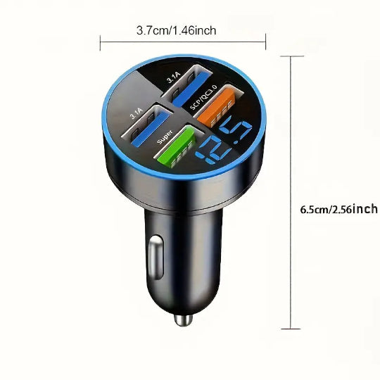 4-in-1 Fast Car Charger Adapter with Digital Display 4 USB Ports Compatible Car Charger