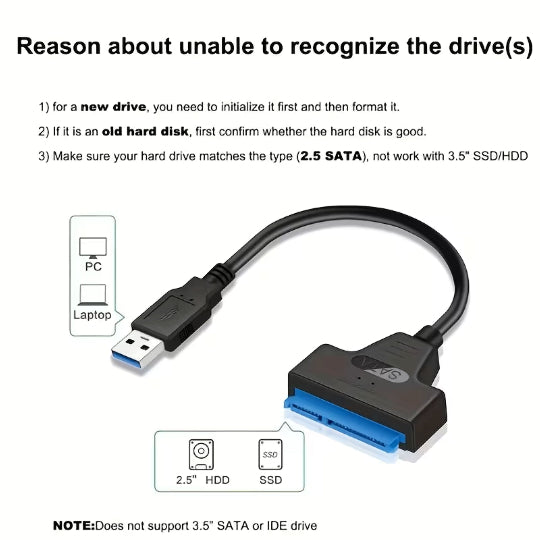USB 3.0 to SATA Hard Drive Adapter - Flat Male-to-Male USB Cable,