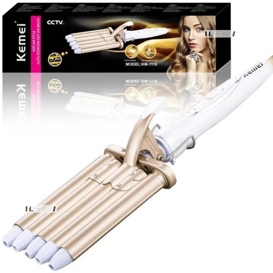 kemei Hot Air Style Auto Rotation Hot Air Brush km-1110 / 90W Household Five Barrels Ceramic Heating Curling Iron Rapid Heating Up Professional Big Wave Hair Curler