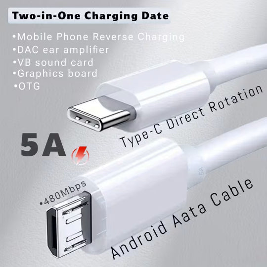 5A Type-C to Micro Fast Charging Data Cable Type C Male to Micro USB Male 1m White