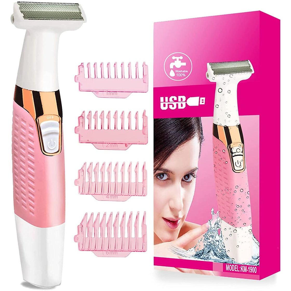 KEMEI EYEBROW TRIMMER USB RECHARGEABLE SAFETY RAZOR FOR WOMAN FACE ARM LEG KM-1900 