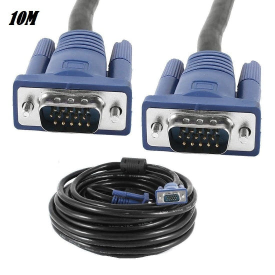 Cabel VGA Male To VGA Male 10m (Full HD VGA to VGA monitor cable & VGA lead, connects computers to screens/projectors 15-pin