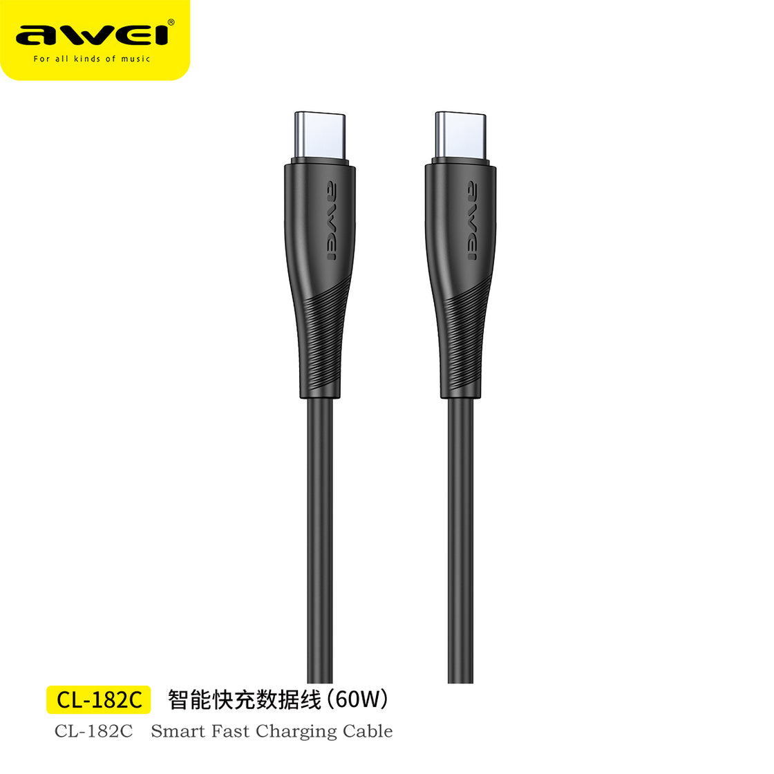 awei Fast Charging Cable Type-C to Type-C CL-182C 60W 100cm Black