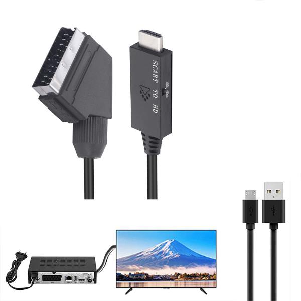 1m HDMI to Scart Cable, HDMI to Scart Converter Adapter HDMI to Scart Video Adapter with micro charging cable