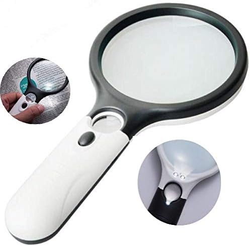 With 3 LED Hand - Held Magnifying Glass Lens Jewelry Loupe, Magnifier Glass for Seniors, Book and Newspaper Reading (45x22mm-2.5 x 90mm)