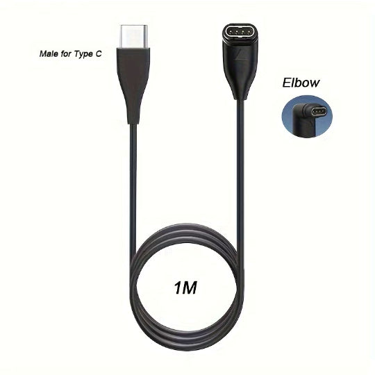 Charging Cable with Type C for Garmin Fenix Models 7, 6, And 5, As Well As Vivoactive 3, Forerunner 945, 935, 245, And Instinct 2, 100cm Black