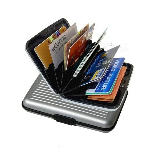 7 Slots Credit Card Holder Slim Mini RFID Blocking Credit Card Protector - Silver