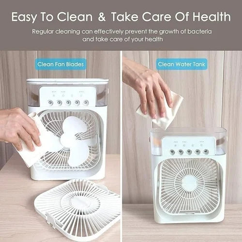 Fan Mini Air Cooler Usb Electric Fan Humidifier with 7 Light Colors,3 Speeds 10W (White)