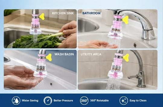 360° Rotating Water Filter Adjustable faucet extension with filter – Rose