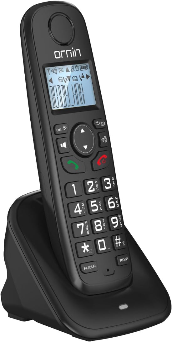 D1001 Cordless Speaker Phone 1.6‘’ Amber LCD Display, Caller ID, Big Buttons, Speakerphone (Black)