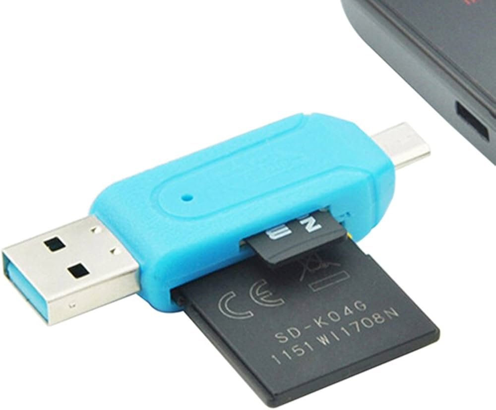 Micro USB OTG Adapter USB Memory Card Reader with Dual Connectors SD Card Reader for SDXC, SDHC, SD, Micro SDXC, Micro SD, Micro SDHC Card(Blue)