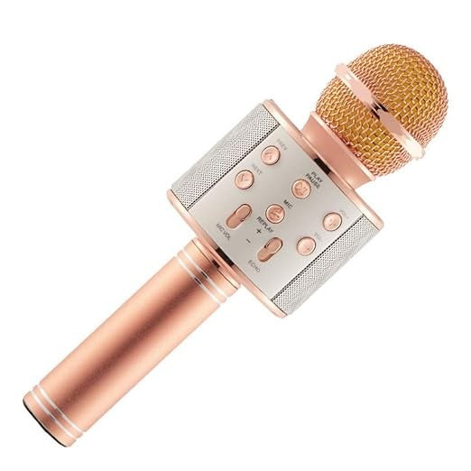 WS-858 Wireless Bluetooth Karaoke Handheld Microphone USB KTV Player Bluetooth Mic Speaker Record Music (Rose Gold)