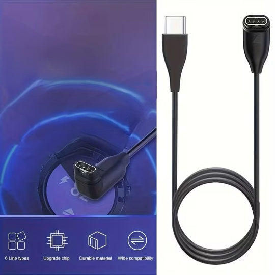 Charging Cable with Type C for Garmin Fenix Models 7, 6, And 5, As Well As Vivoactive 3, Forerunner 945, 935, 245, And Instinct 2, 100cm Black