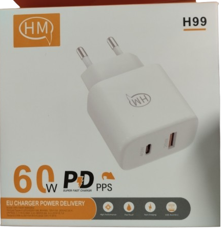 HM Usb Wall Charger Adapter USB-A Ports & USB-C Ports 60W H99
