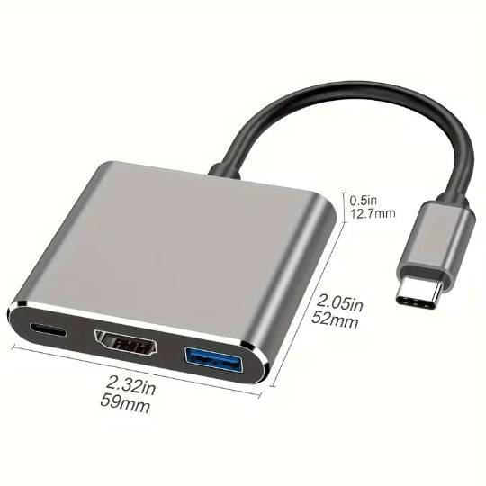 3-in-1 USB C Hub Thunderbolt 3 to HDTV 4K Output, USB 3.0 Port & 60W PD Charging - Compact Metal USB-C Adapter