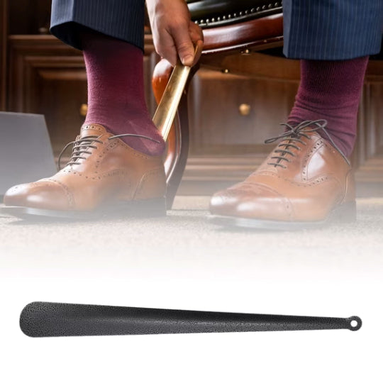 Small Hole Long Handle Shoe Horn 17.52"x1.77" Silver Tone Gray 1Pc Metal Shoehorn