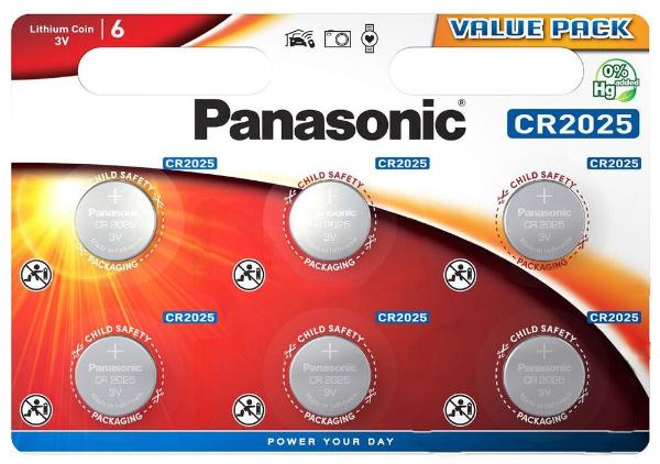 Panasonic Lithium Coin Cells Battery CR2025 3V (6PCS)