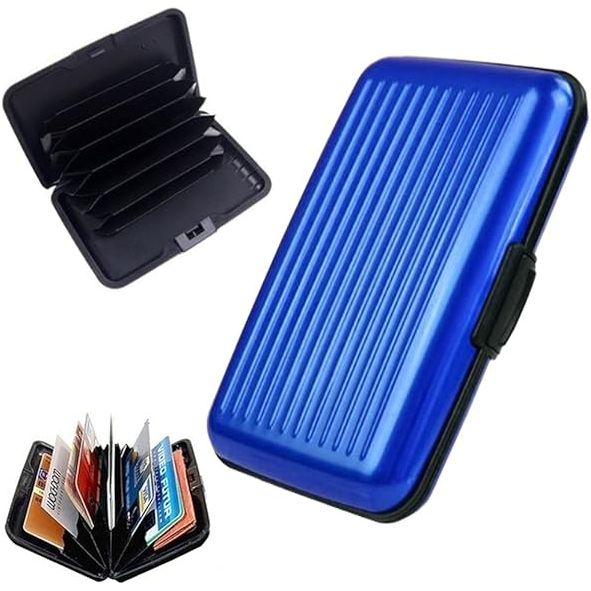 7 Slots Credit Card Holder Slim Mini RFID Blocking Credit Card Protector - Blue