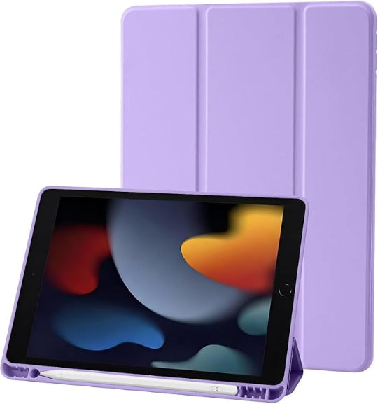 Premium Tri-fold Flip Case with Pencil Holder for iPad 10.2" 9th/8th/7th Gen: 2021/2020/2019 (Purple)