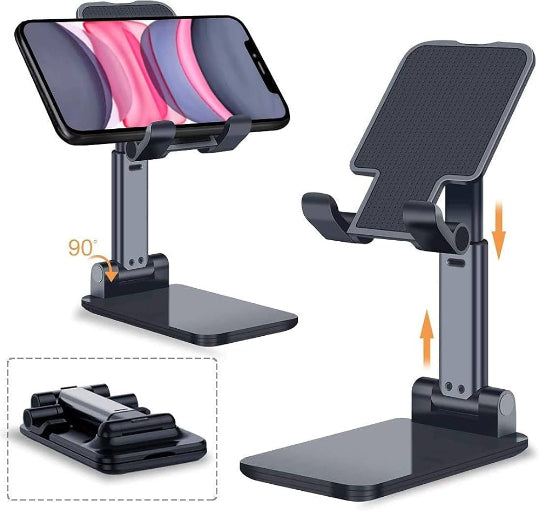 Adjustable Cell Phone Stand, Foldable Portable Phone Stand Phone Holder for Desk, Desktop Tablet Mobile Phone iPad (Black)