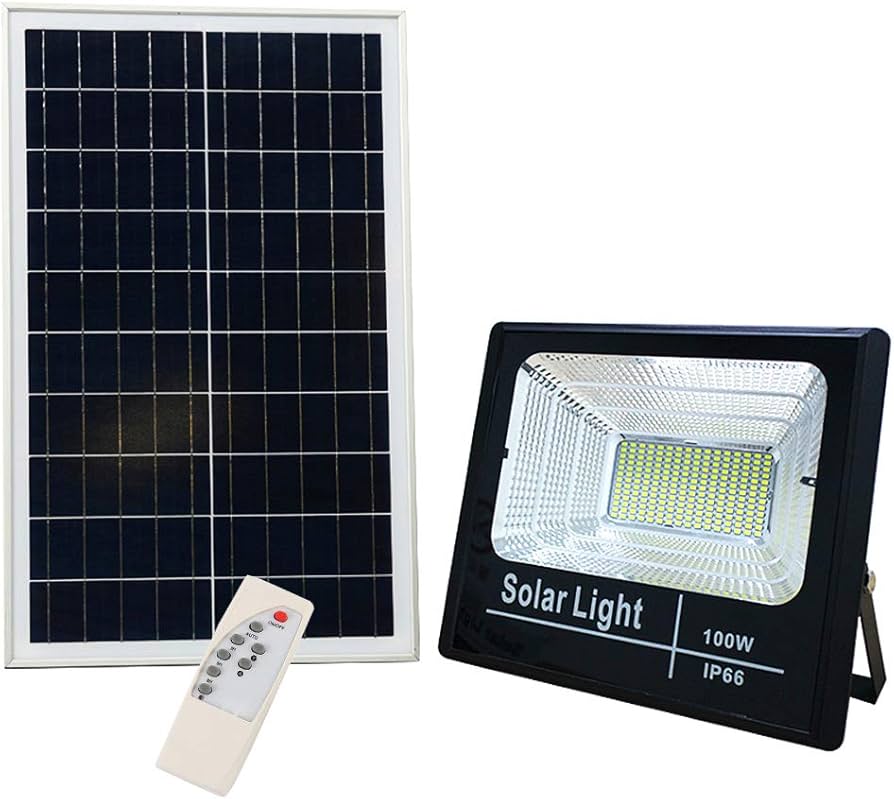 JORTAN IP66 Waterproof Solar Flood Light 100W Power With Remote Control And Cool White Light In Black Color