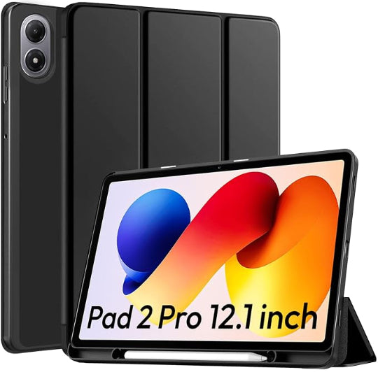 Smart Tri-fold Flip Case with Pencil Holder For Redmi Pad 2 Pro 12.1" - Black
