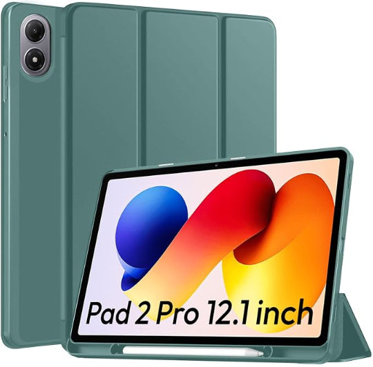 Smart Tri-fold Flip Case with Pencil Holder For Redmi Pad 2 Pro 12.1" - Green