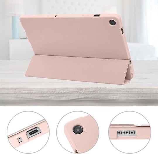 Jteach TPU Back Tri-fold Flip Cover Stand Book Cover Case with Pencil Holder For Samsung Galaxy Tab A9 Plus (Rose Gold)