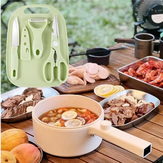 3x Portable Travel Mini Camping Plastic Cutting Board Knife Fruits Scissors Set