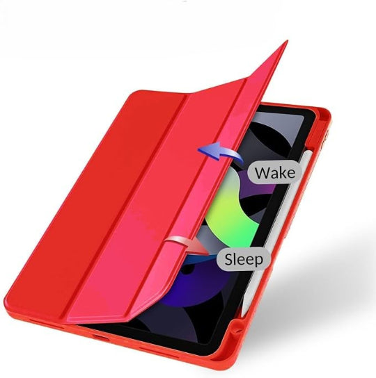 Smart Tri-fold Flip Case with Pencil Holder for iPad Air 11 Inch 2024 2025 2026, M2 M3 M4 Air 2020/2022, Red